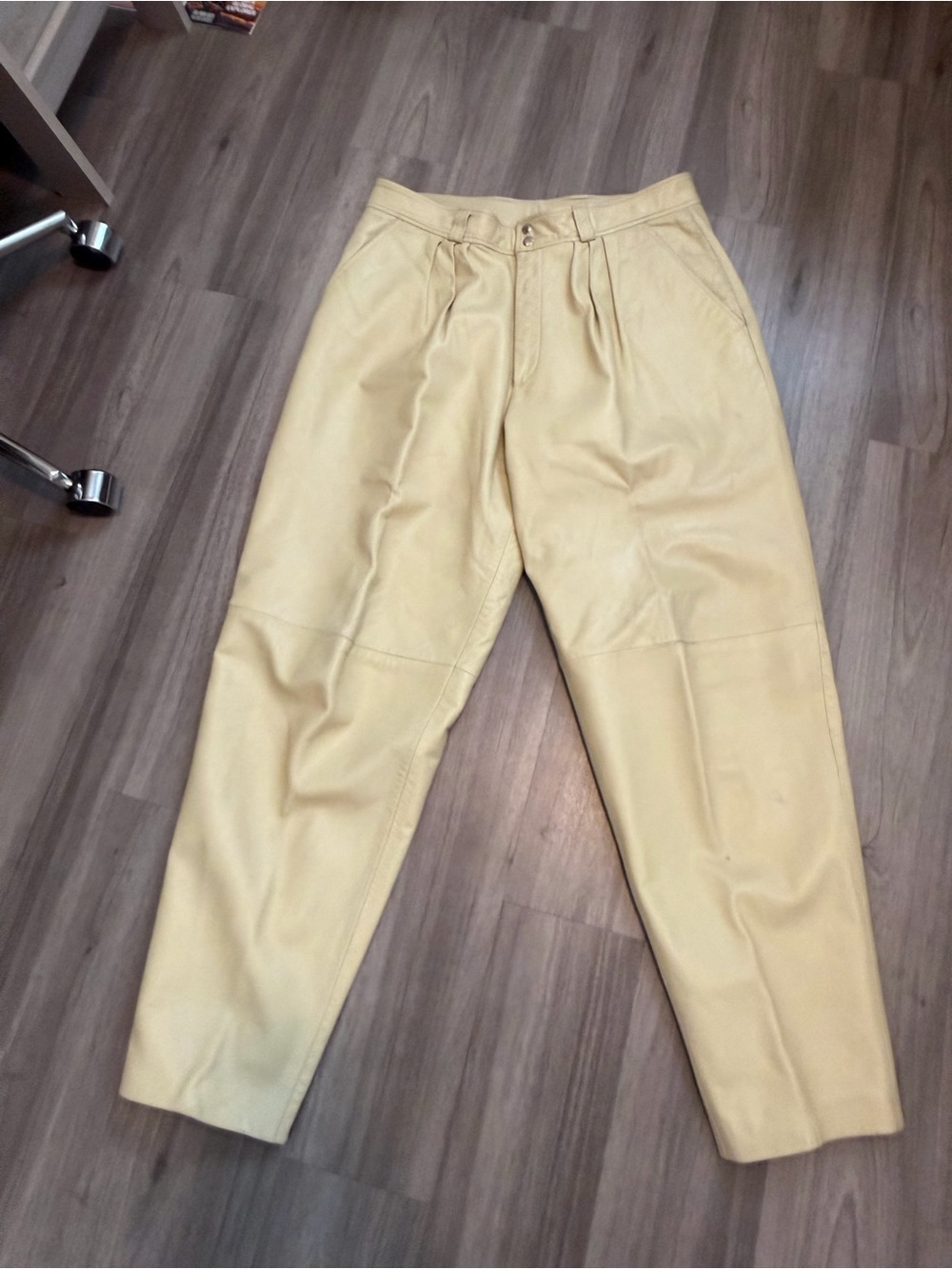 Men's Tan Leather Pleated Pants